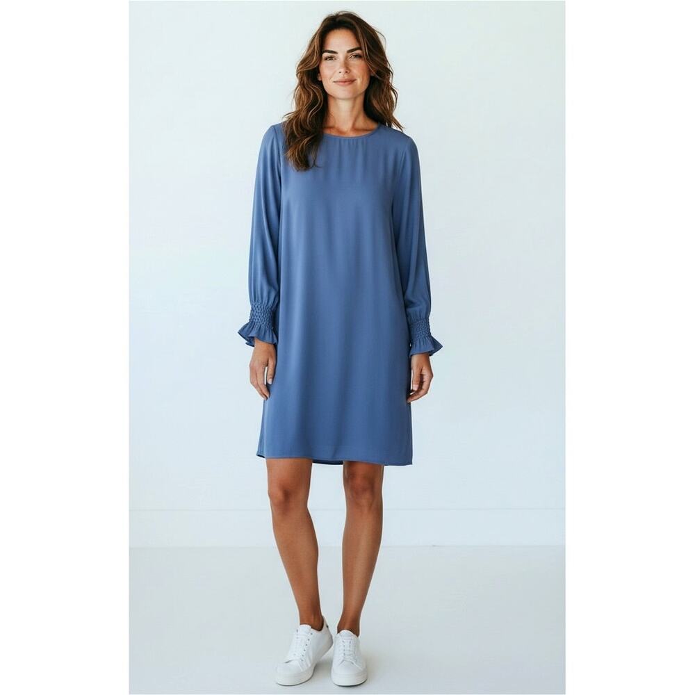 Maje Paris Blue Viscose Shift Dress Size 1 S Batwing Smocked Sleeve Made France